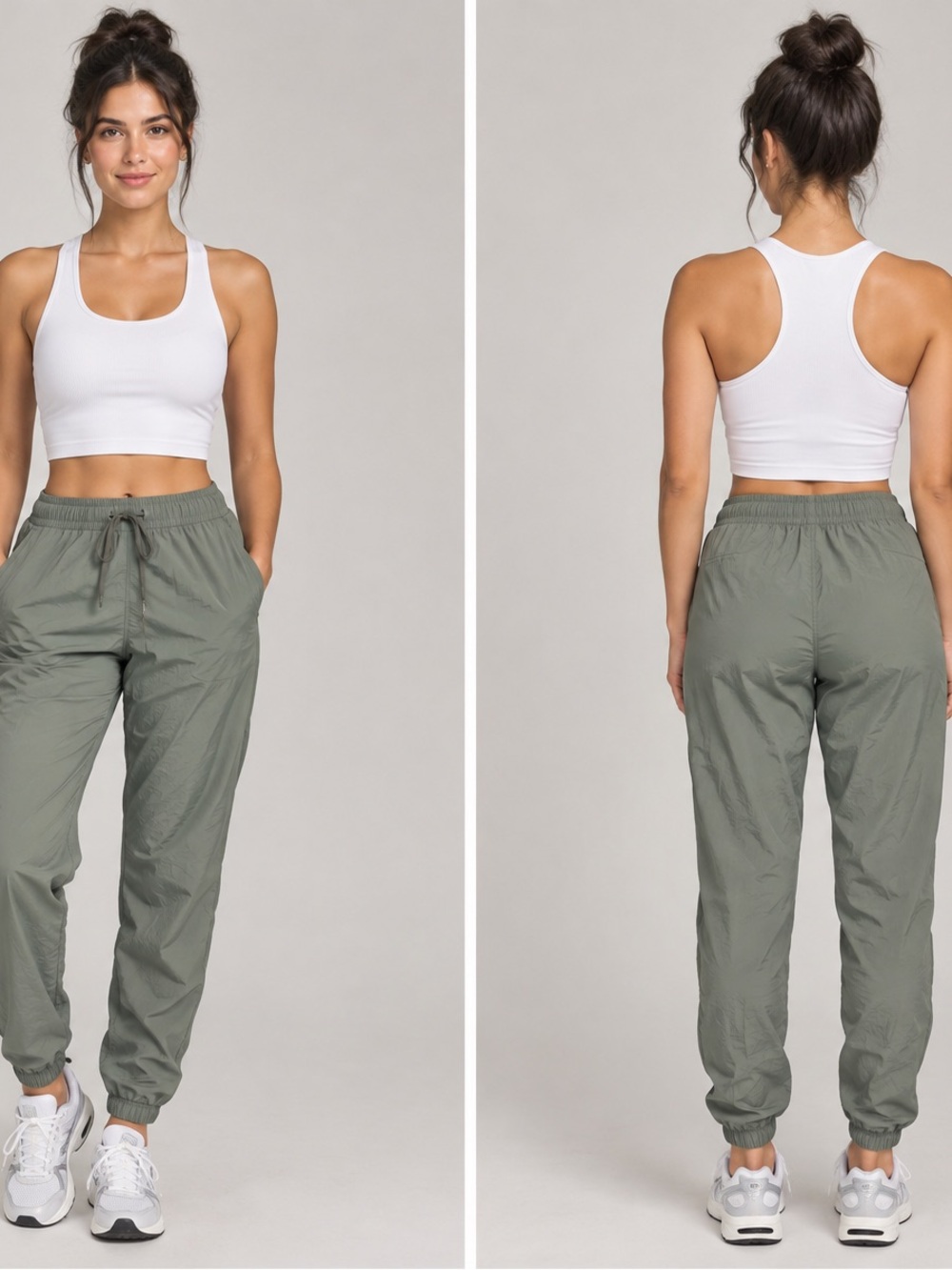 Light Olive Drawstring Jogger Pants for Women